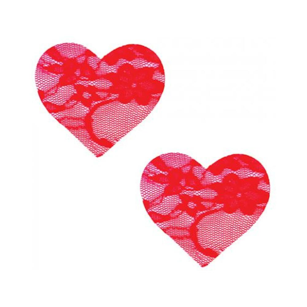 045923592669_1 Neva Nude Lace Heart Pasties - Red O/s - Image 1