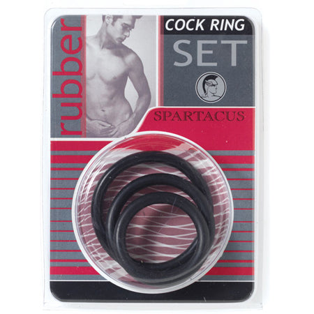 10332 Spartacus Rubber Cock Ring Set - Black Pack of 3 - Image 1