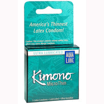 1KM06003A Kimono Micro Thin Aqua Lube Condom - Box of 3 - Image 1