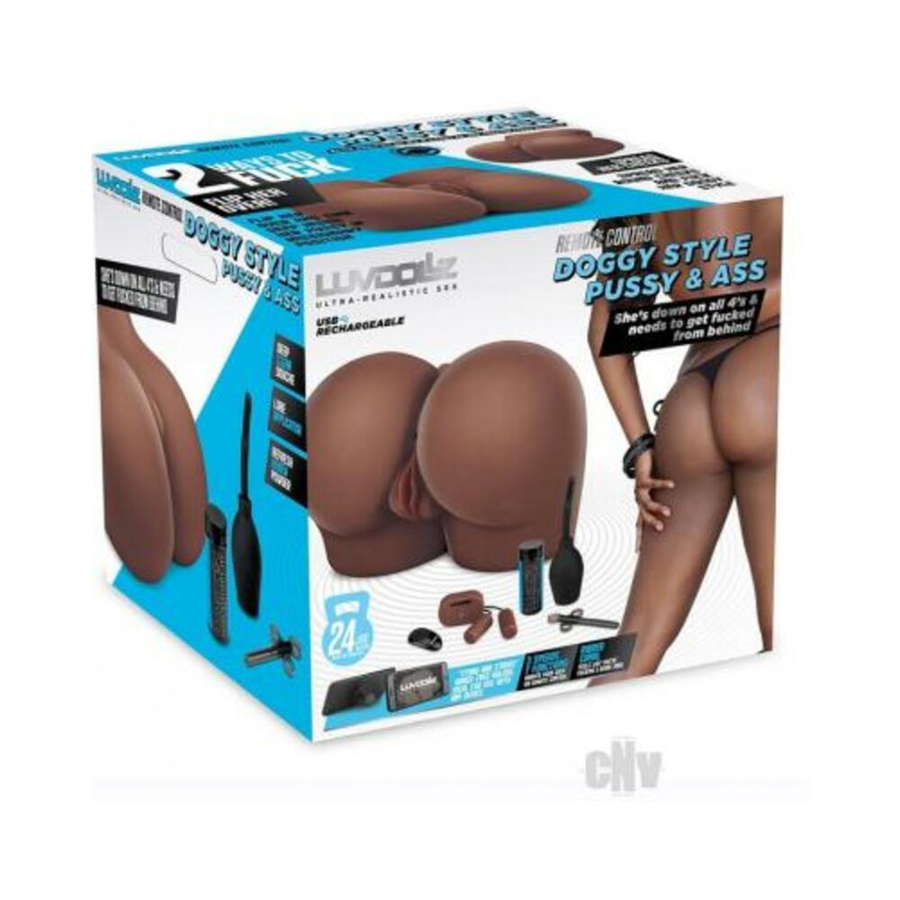 4890808243381_1 Luvdolz Remote Control Rechargeable Doggy Style Pussy & Ass W/douche - Mocha - Image 1