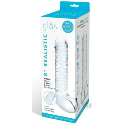 Glas Realistic Ribbed Glass G-spot Dildo With Balls