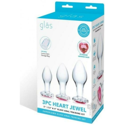 Heart Jewel Glass Anal Training 3pc Clr