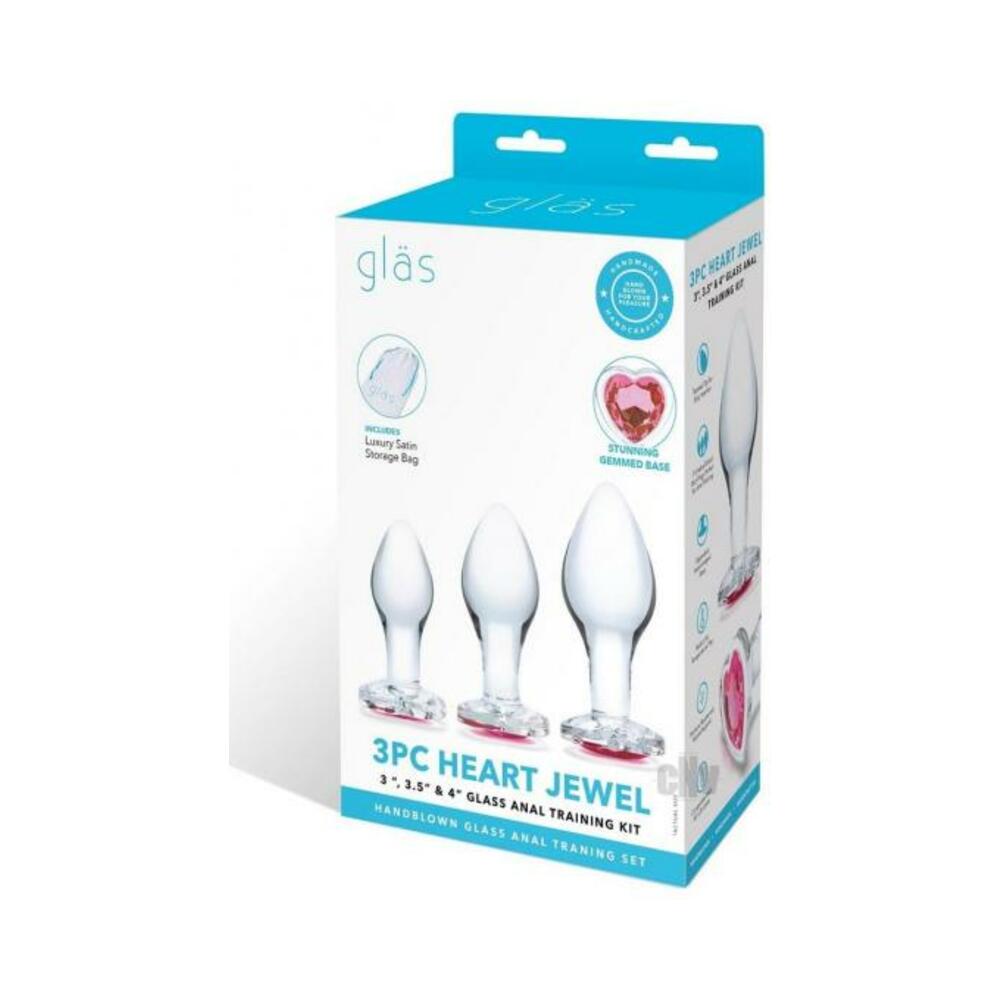 4890808265062_1 Heart Jewel Glass Anal Training 3pc Clr - Image 1