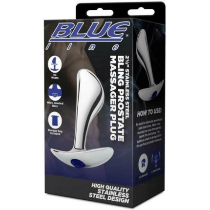 Blue Line 2.5" Stainless Steel Bling Prostate Massager Plug