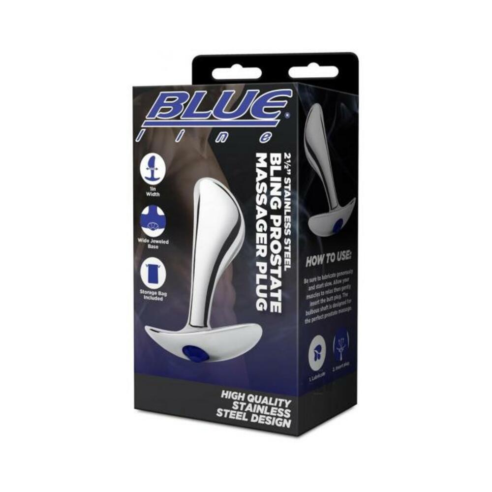 4890808283257_1 Blue Line 2.5" Stainless Steel Bling Prostate Massager Plug - Image 1