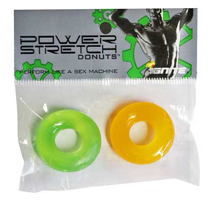 49521 Ignite Power Stretch Donut Cock Ring - Orange/Green Pack of 2 - Image 1