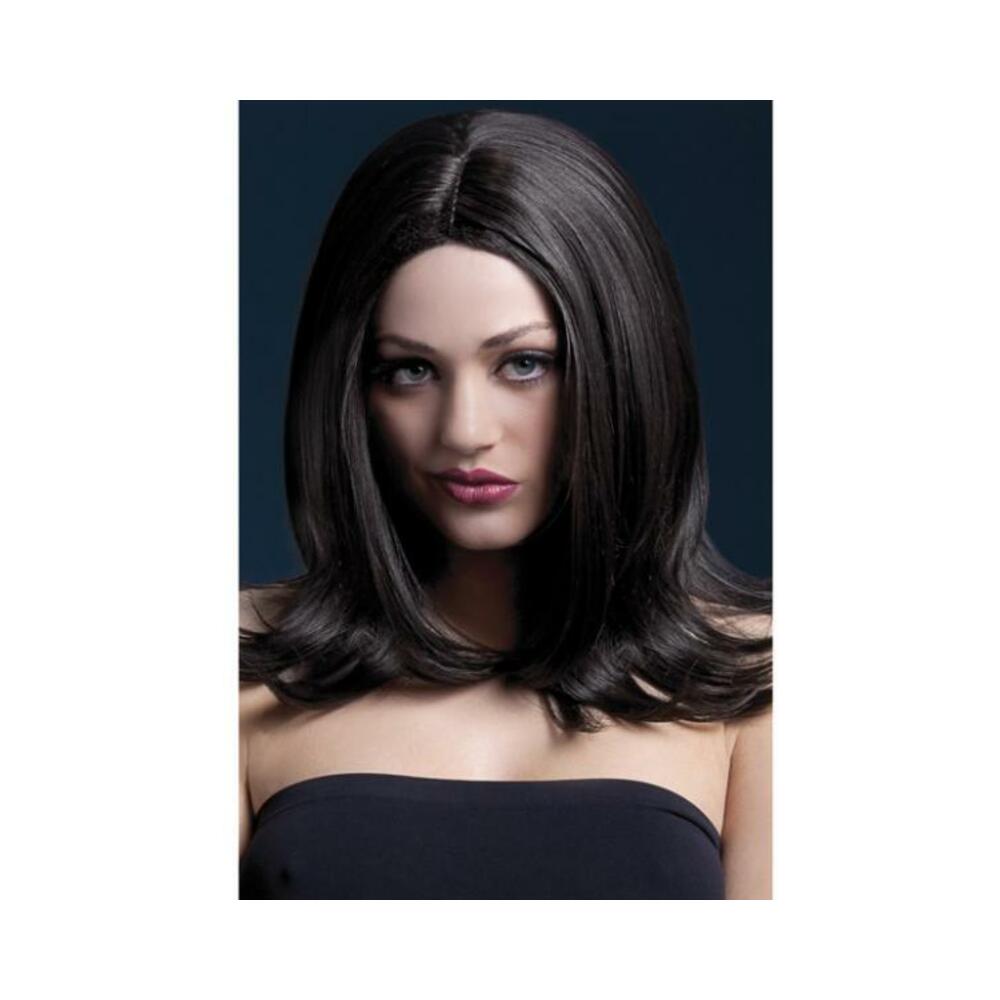 5020570425077_1 Smiffys Fever Wig Sophia 17 inches Center Part Brown - Image 1