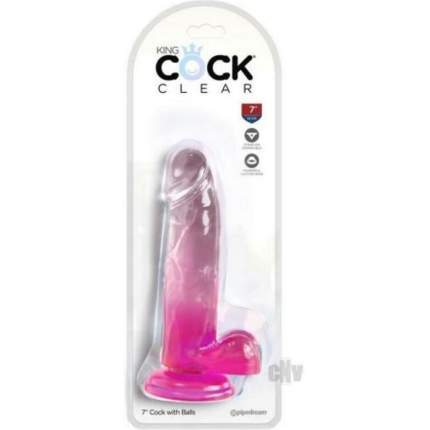 King Cock Clear With Balls 7in Pink
