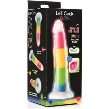 Lollicock Silicone Dildo 7 In. Rainbow Glow In The Dark