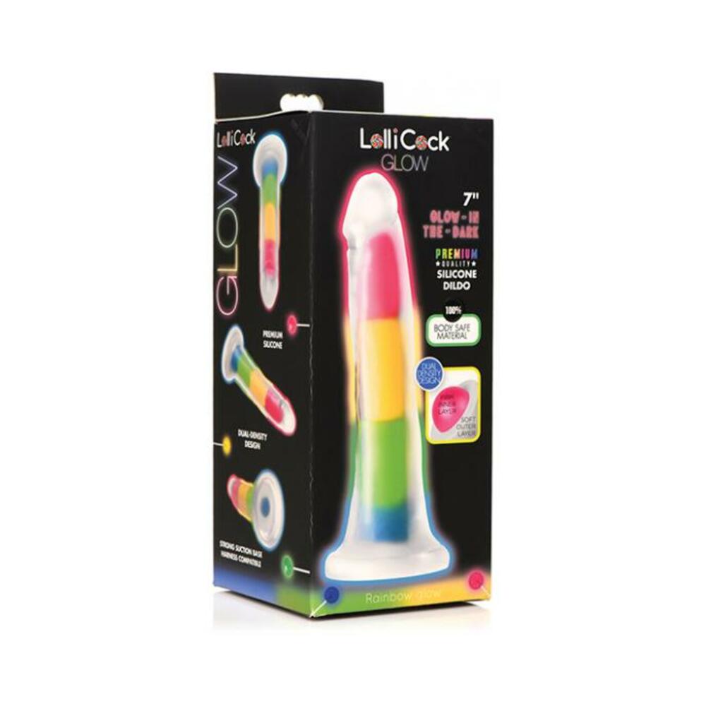 653078943726_1 Lollicock Silicone Dildo 7 In. Rainbow Glow In The Dark - Image 1