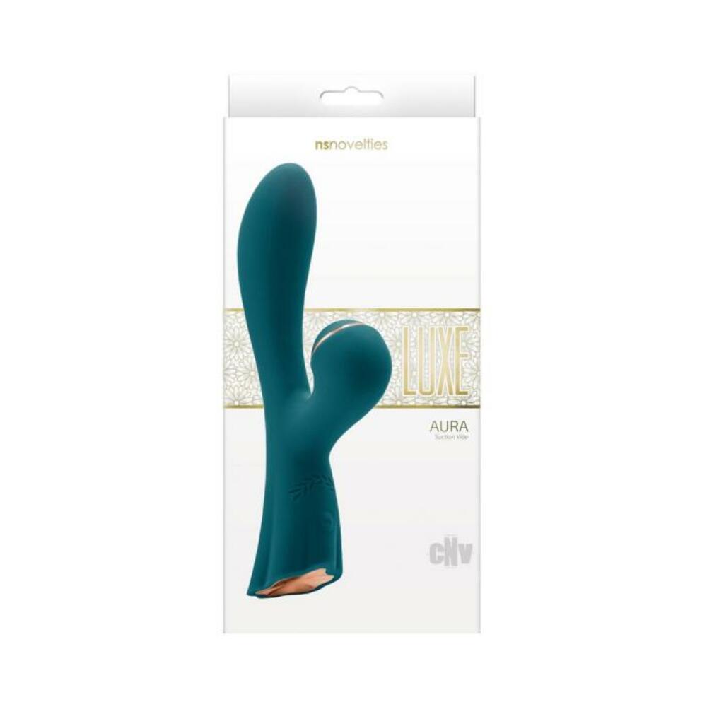 657447103780_1 Luxe Aura Rechargeable Suction Dual Stimulator - Green - Image 1