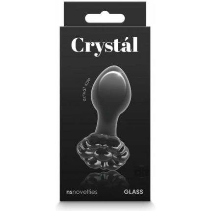 Crystal Flower Glass Anal Plug Black