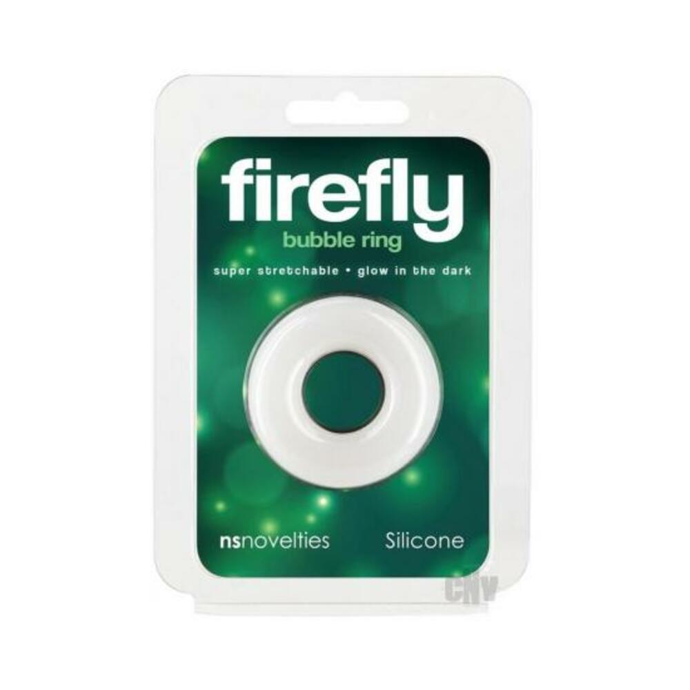 657447109355_1 Firefly Glow In The Dark Bubble Cock Ring - Small, White - Image 1