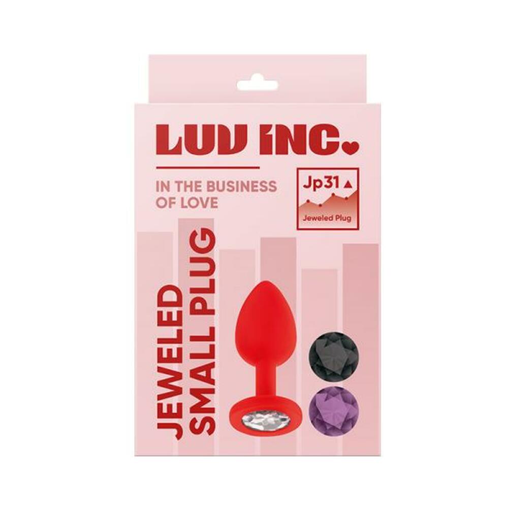 663546905040_1 Luv Inc Jp31 Jeweled Small Plug With 3 Stones Red - Image 1
