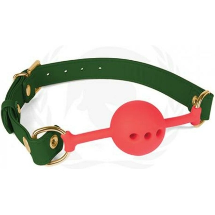 Spartacus 46 Mm Red Silicone Ball Gag With Green Pu Strap