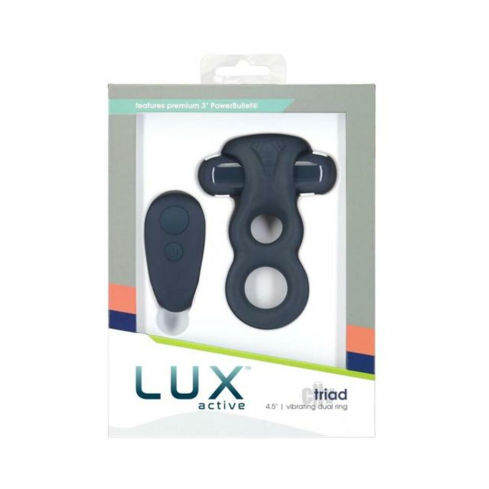 677613469250_1 Lux Active Triad 4.5 In. Vibrating Dual Ring Silicone Black - Image 1