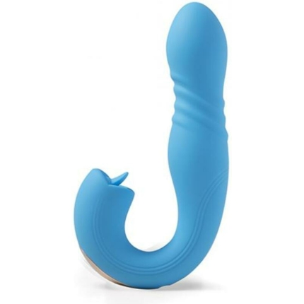 Joi App Controlled Thrusting G-spot Vibrator & Clit Licker - Blue