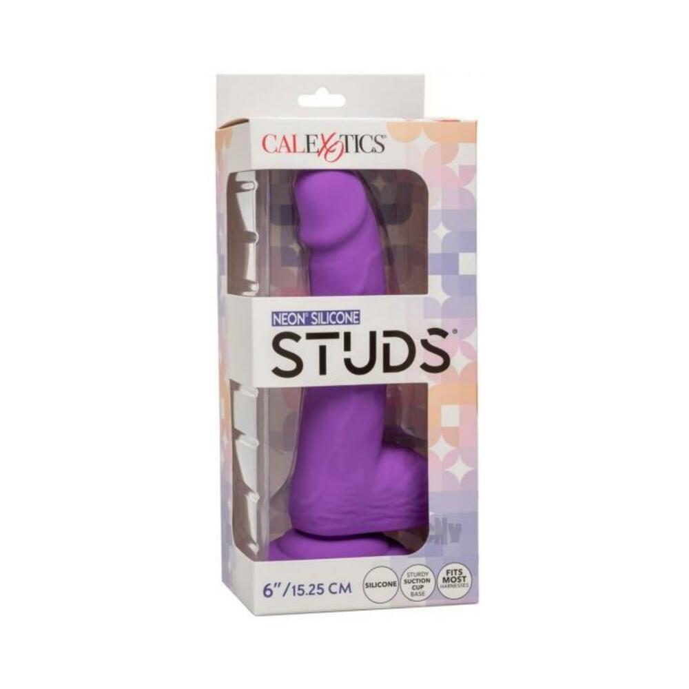 716770108609_1 Silicone Studs Neon 6" Dildo - Purple - Image 1