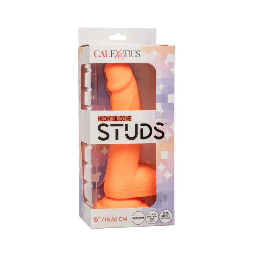 716770108616_1 Silicone Studs Neon 6" Dildo - Orange - Image 1
