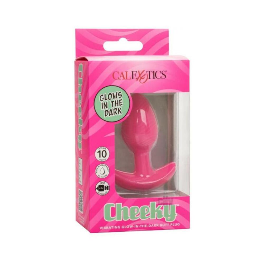 716770108746_1 Cheeky Glow In The Dark Vibrating Butt Plug - Pink - Image 1