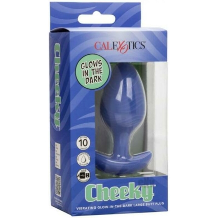 Cheeky Glow In The Dark Vibrating Butt Plug -  Large Blue