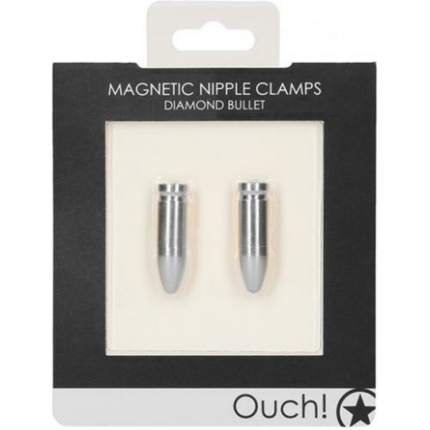Ouch Magnetic Nipple Clamps - Diamond Bullet - Silver