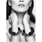 Ouch! Black & White Beginner Pleasure Furry Wrist Cuffs With Quick-release Button