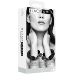Ouch! Black & White Beginner Pleasure Furry Wrist Cuffs With Quick-release Button - Image 2
