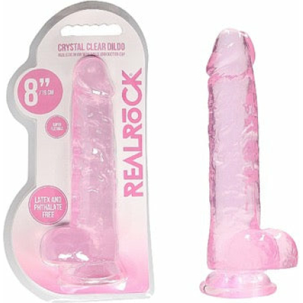 Shots RealRock Realistic Crystal Clear 8 Dildo w/Balls - Pink