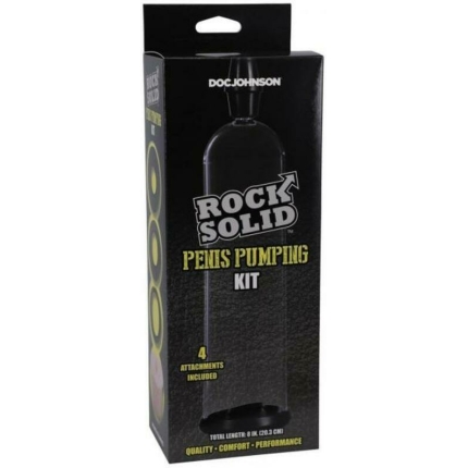 Rock Solid Penis Pumping Kit With 4 Attachments Black/clear