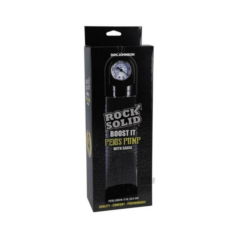 782421086480_1 Rock Solid Boost It Penis Pump With Gauge Black/clear - Image 1