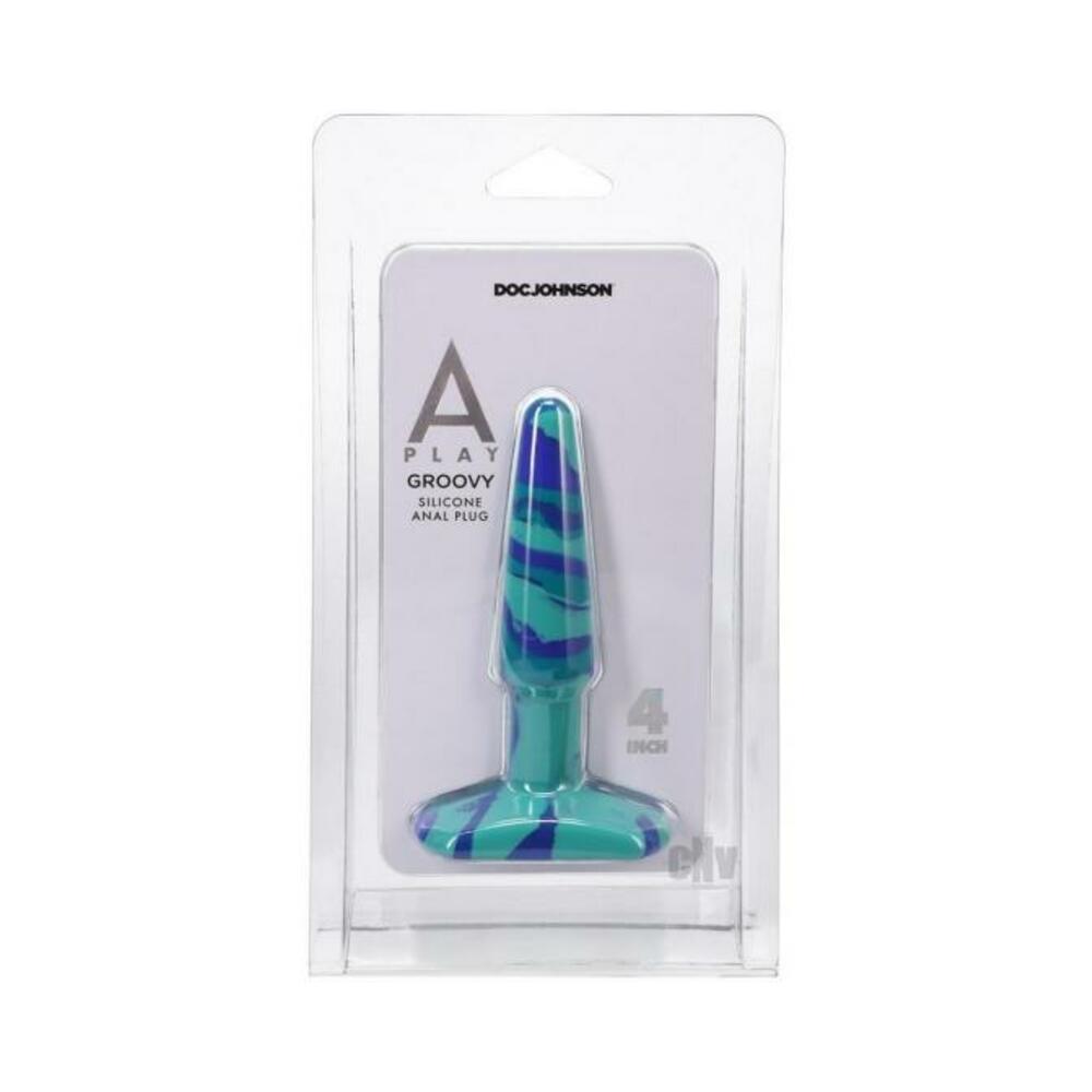 782421086619_1 A-play Groovy 4 In. Silicone Anal Plug Ocean - Image 1