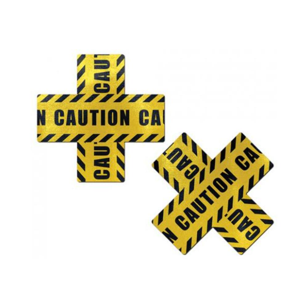 785123870333_1 Pastease Caution Cross X Black Yellow Pasties O/S - Image 1