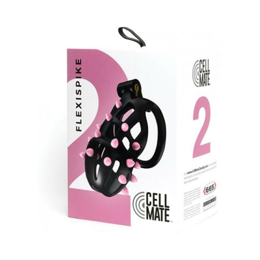 810001688332_1 Sport Fucker Cellmate Flexispike Chastity Cage - Size 2 Black/pink - Image 1