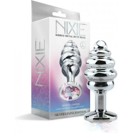Nixie Ribbed Metal Butt Plug Honey Dipper Large