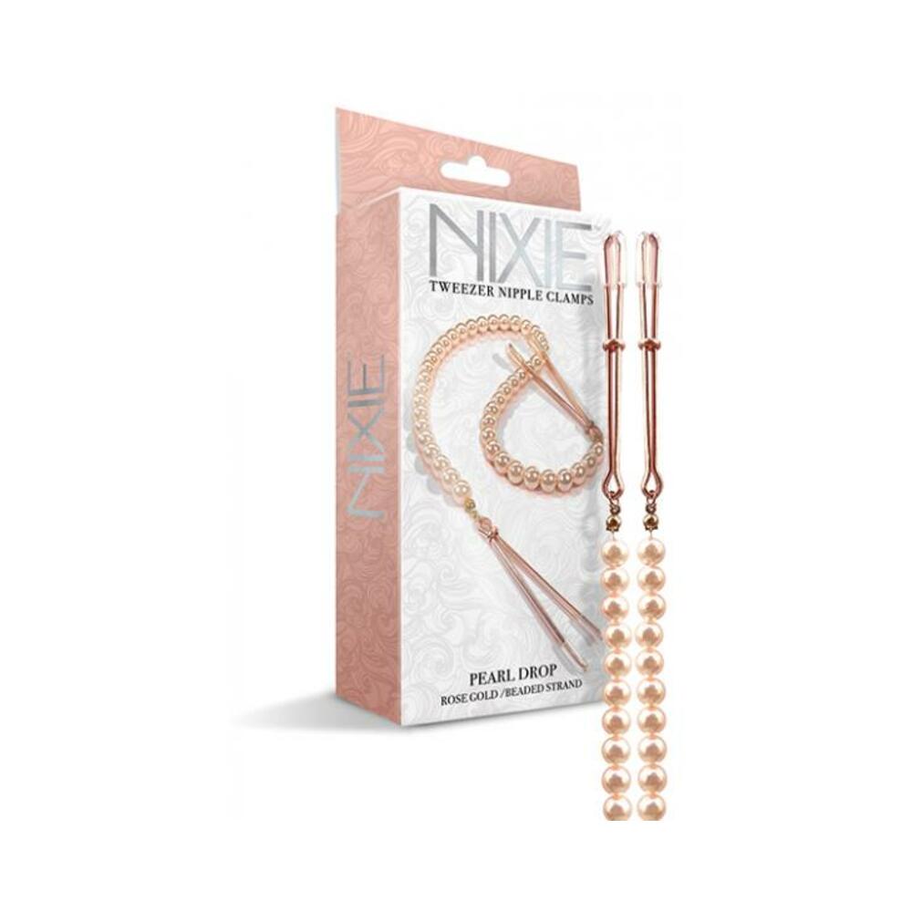 810126930057_1 Nixie Pearl Drop Beaded Tweezer Nipple Clamps Rose Gold - Image 1