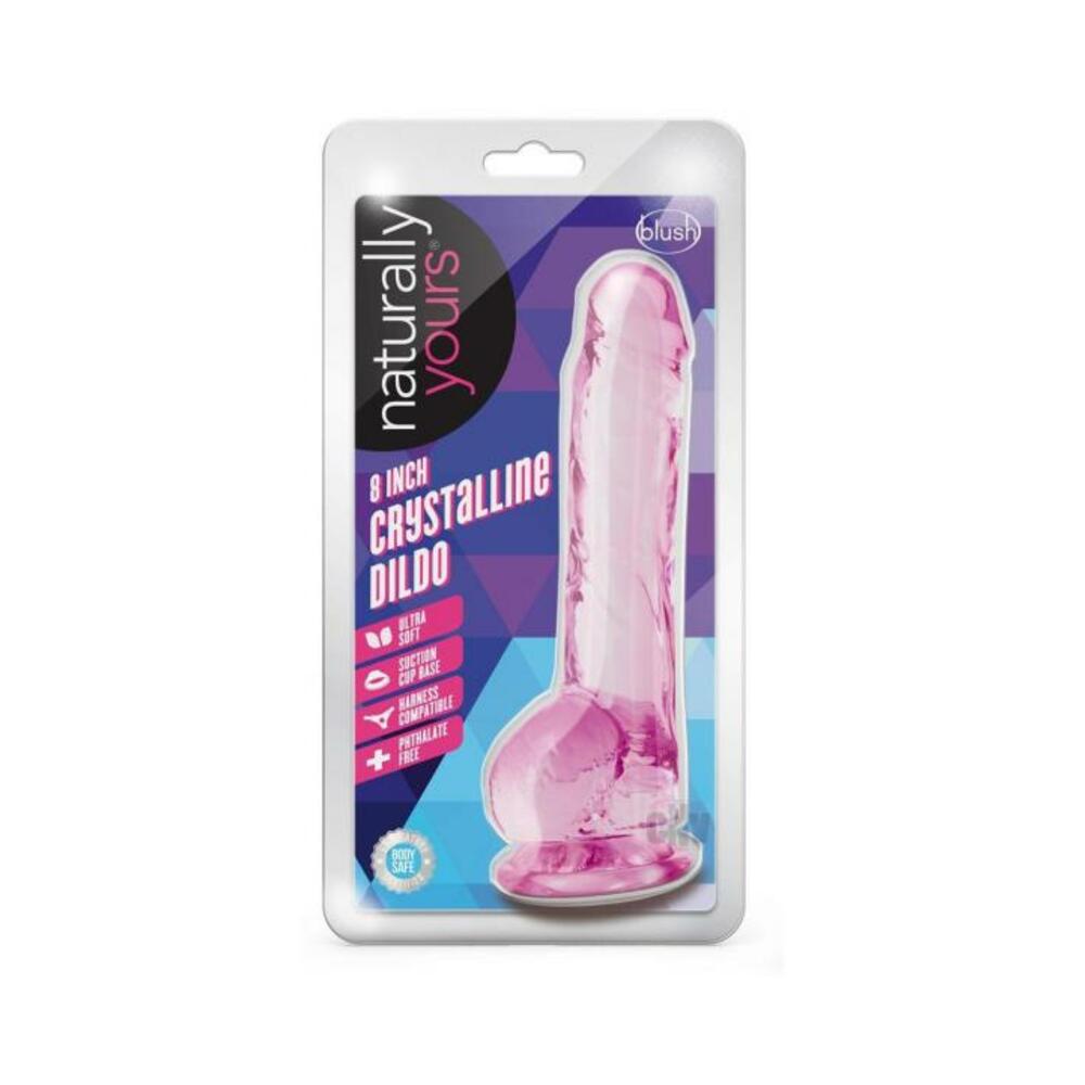 819835026822_1 Naturally Yours Crystalline Dildo 8 In. Rose - Image 1