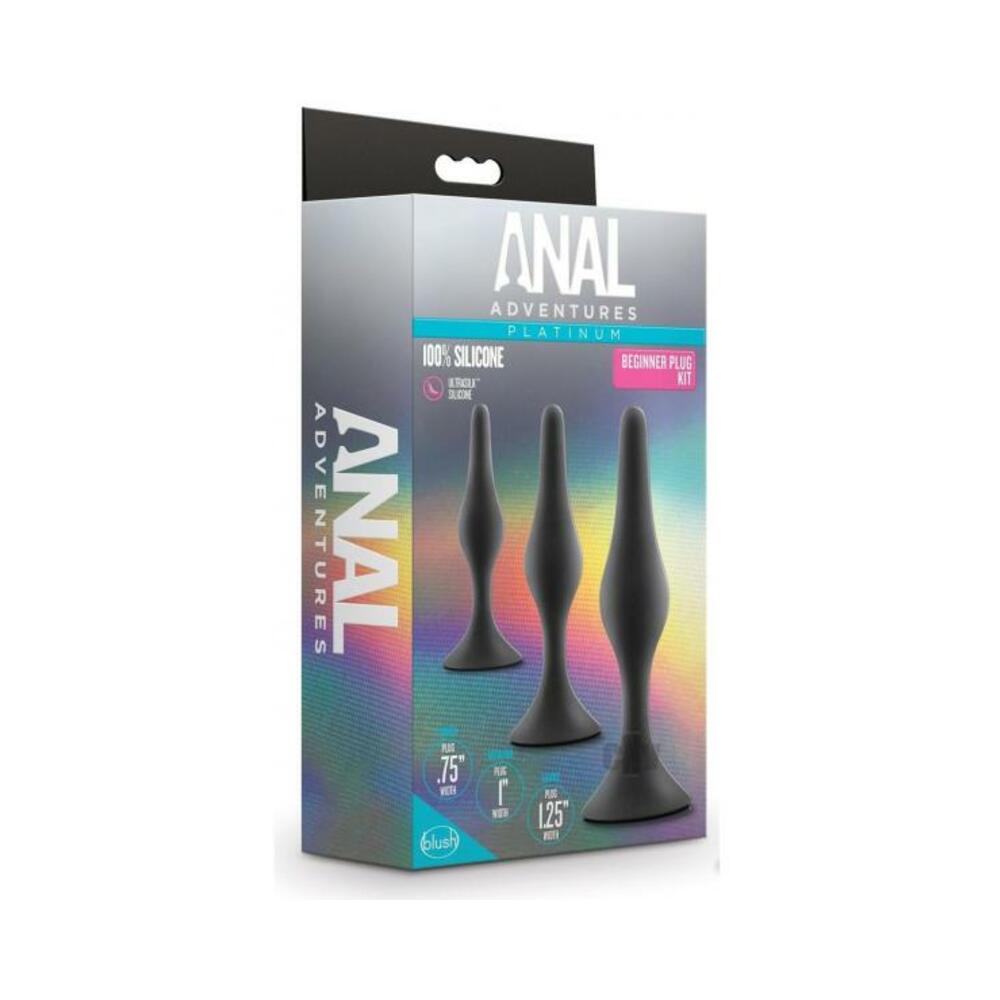 819835027799_1 Anal Adventures Platinum Silicone Beginner Plug 3-piece Kit Black - Image 1