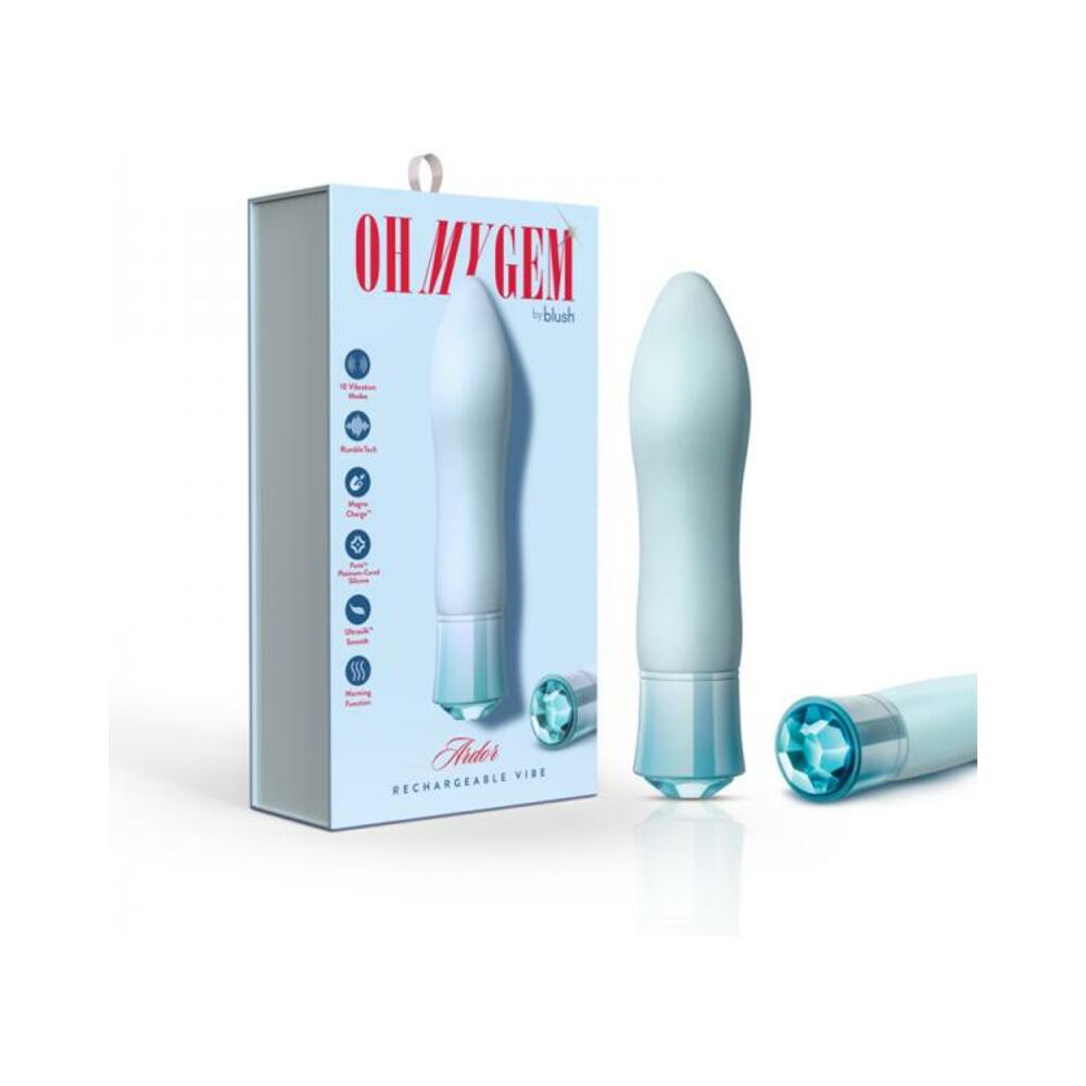 819835029472_1 Blush Oh My Gem Ardor Rechargeable Warming Silicone Tapered Vibrator Aquamarine - Image 1