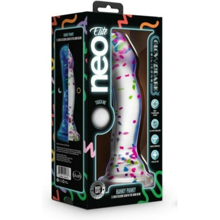 Neo Elite Hanky Panky 7.5 In. Glow-in-the-dark Silicone Confetti Dildo
