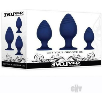 Evolved Get Your Groove On Butt Plug Set Of 3 Silicone Blue