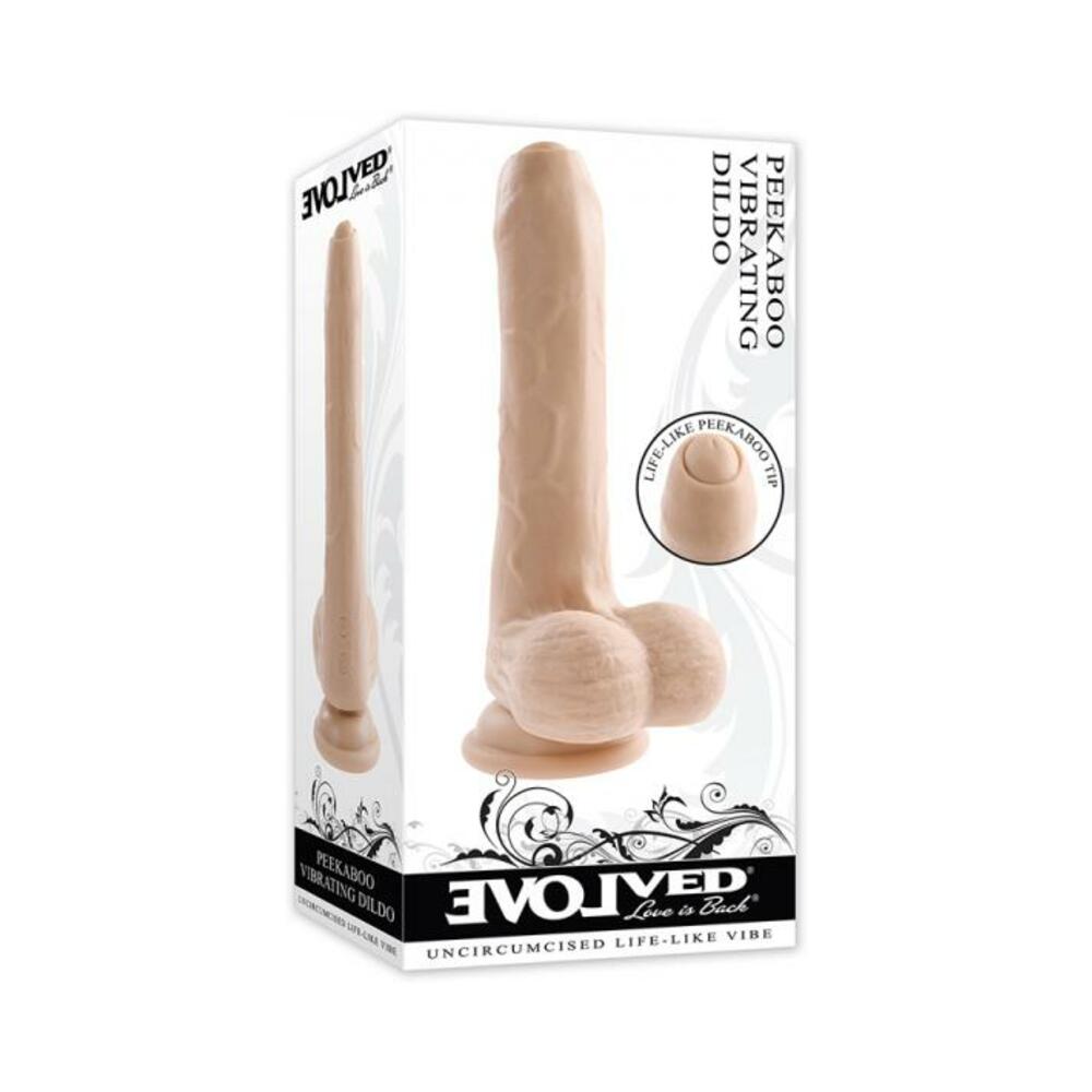 844477022772_1 Evolved Peek A Boo Rechargeable Vibrating 8 In. Silicone Uncircumcised Dildo With Power Boost Light - Image 1