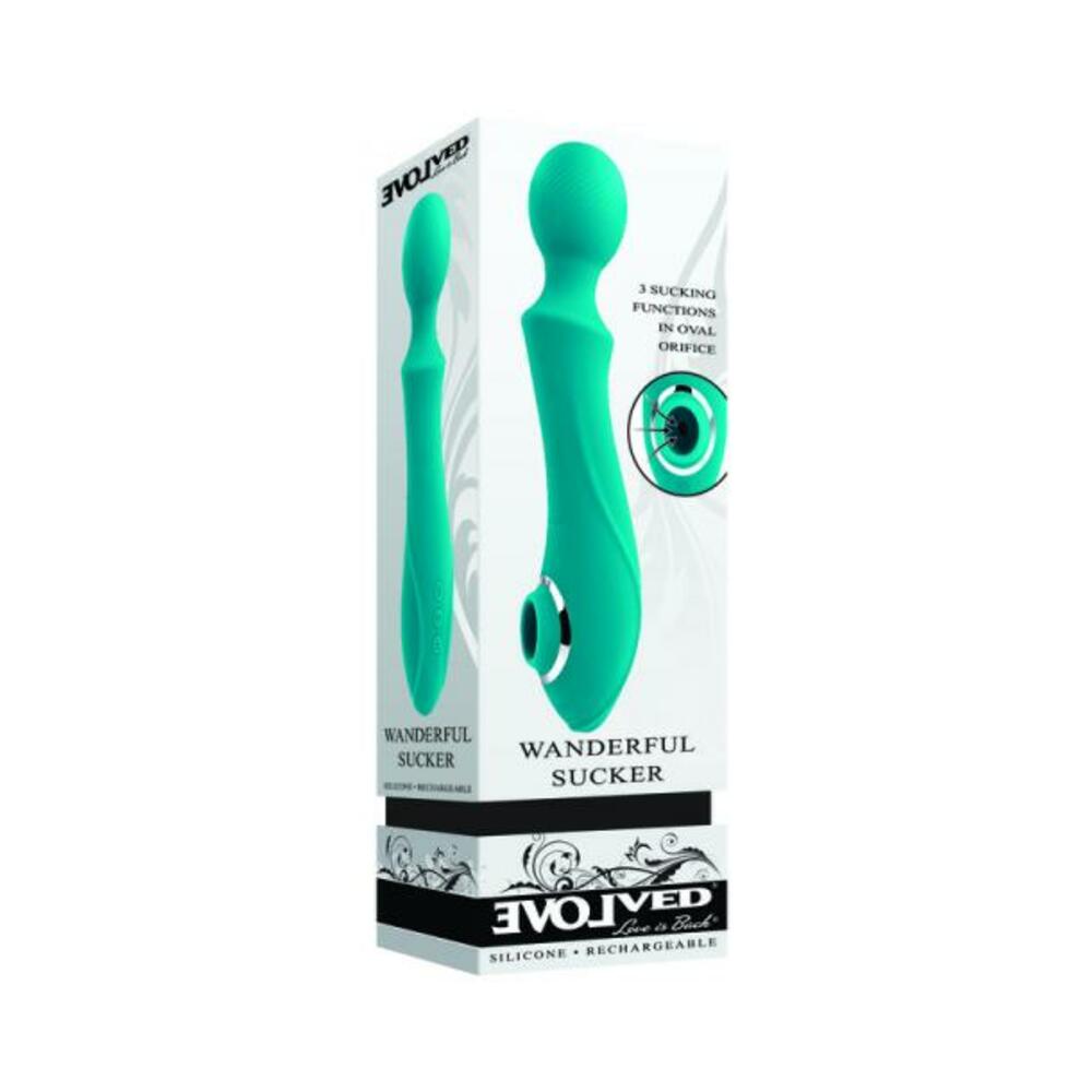 844477023007_1_0b3fbe4a-7e9c-4a35-9ce8-e86f3c14425d Evolved Wanderful Sucker Rechargeable Wand With Suction Silicone Teal - Image 1