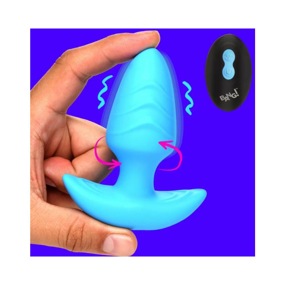 848518055880_1 Rotating And Vibrating Silicone Butt Plug - Blue - Image 1