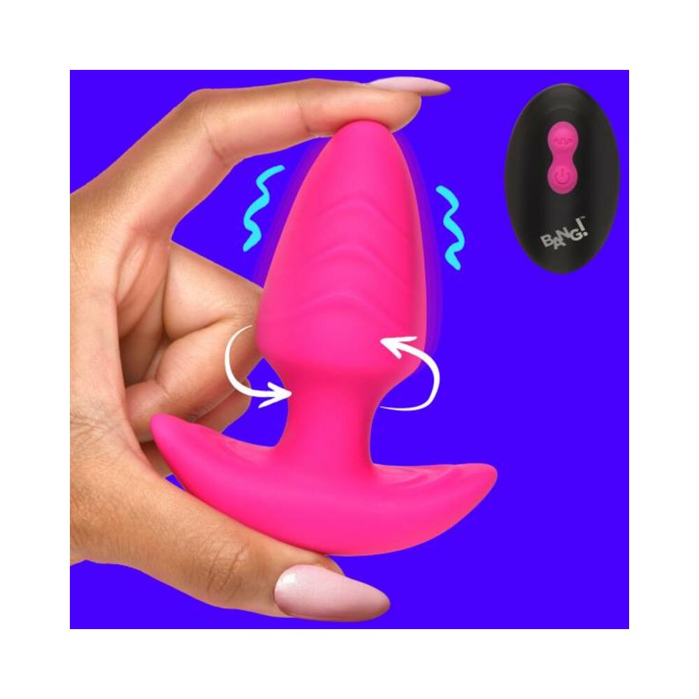 848518055897_1 Rotating And Vibrating Silicone Butt Plug - Pink - Image 1