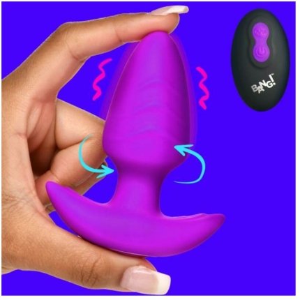 Rotating And Vibrating Silicone Butt Plug - Purple