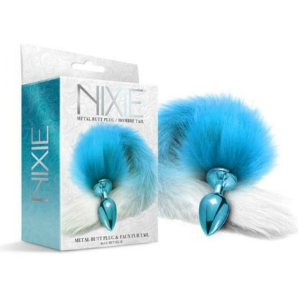 Nixie Metal Butt Plug With Ombre Tail Blue Metallic
