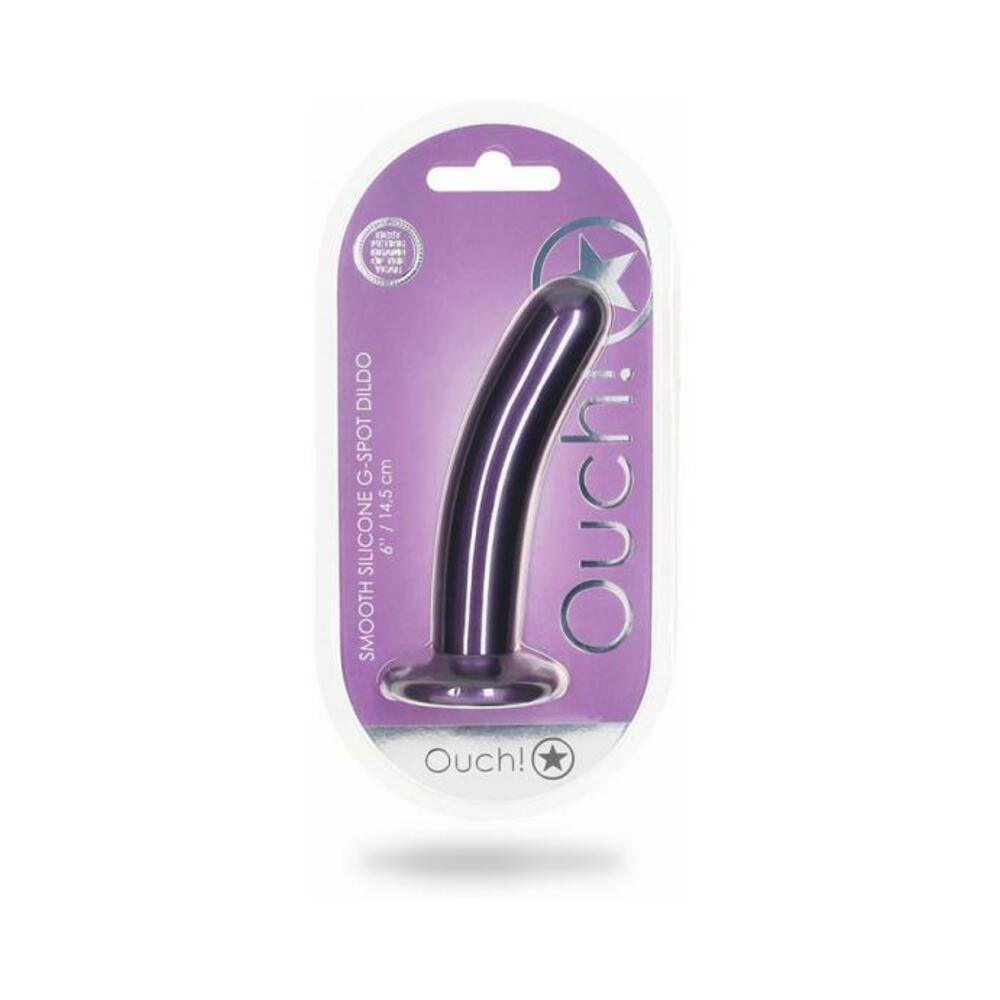 8714273493989_1 Shots Ouch! Smooth Silicone 6 In. G-spot Dildo Metallic Purple - Image 1