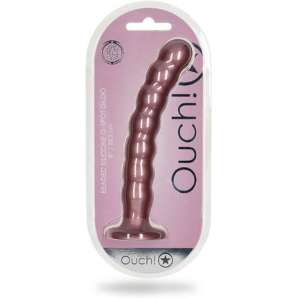 Shots Ouch! Beaded Silicone 8 In. G-spot Dildo Rose Gold