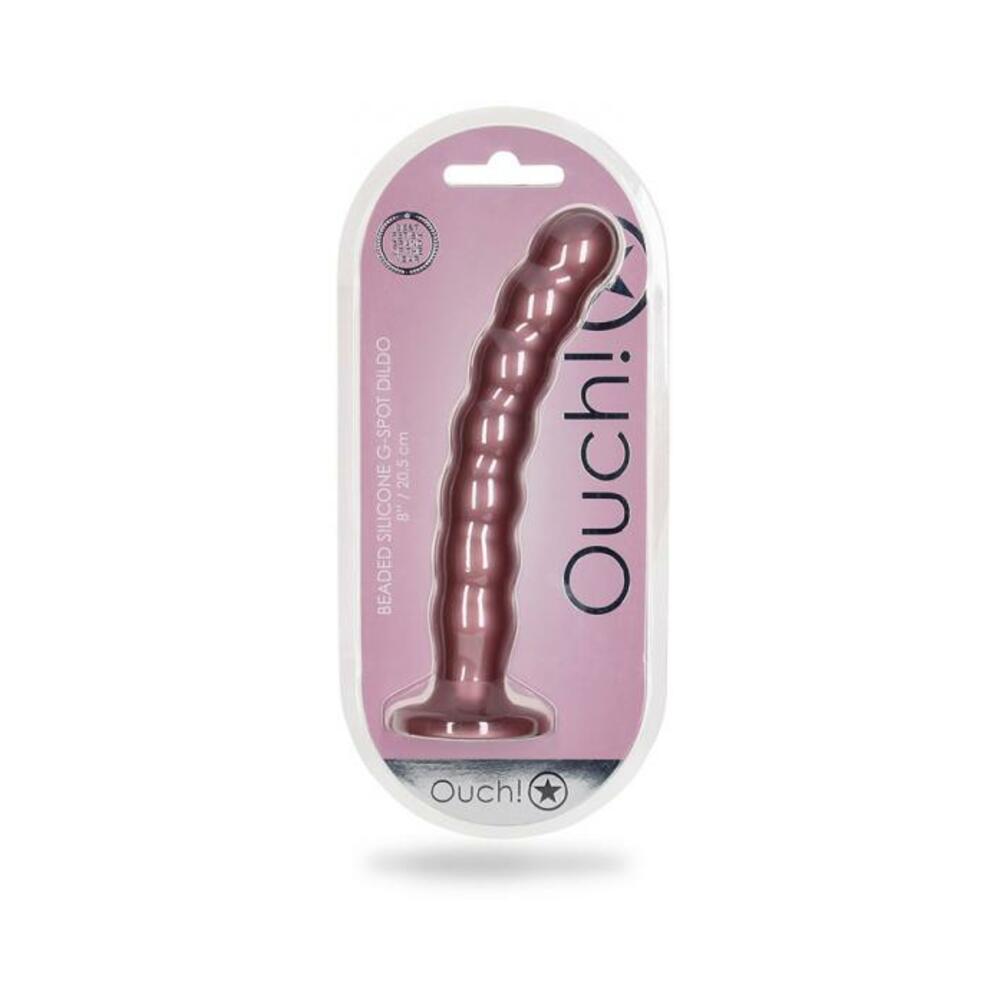 8714273495037_1 Shots Ouch! Beaded Silicone 8 In. G-spot Dildo Rose Gold - Image 1